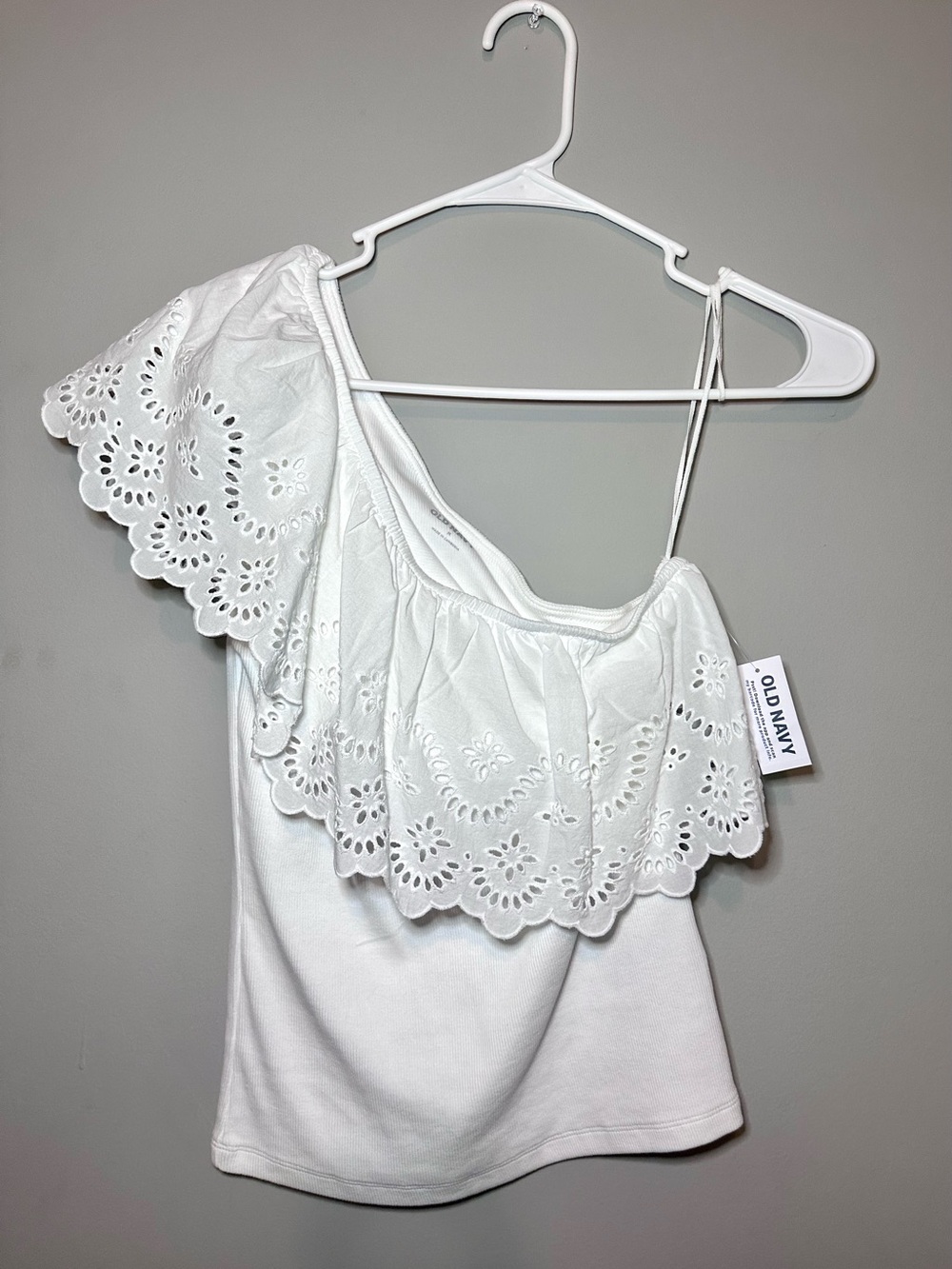 Old Navy White One-Shoulder Eyelet Ruffle Camisole